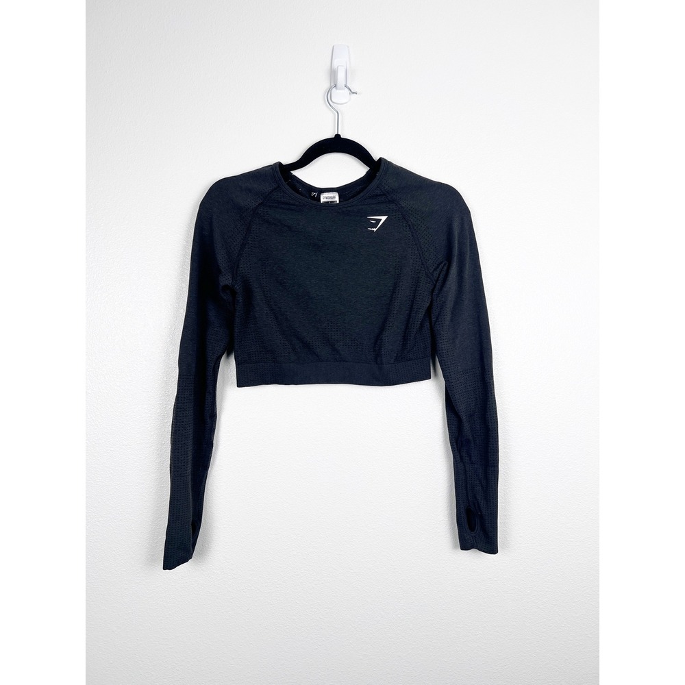 Gymshark Vital Seamless Cropped Long Sleeve Workout Shirt Dark Gray Womens L